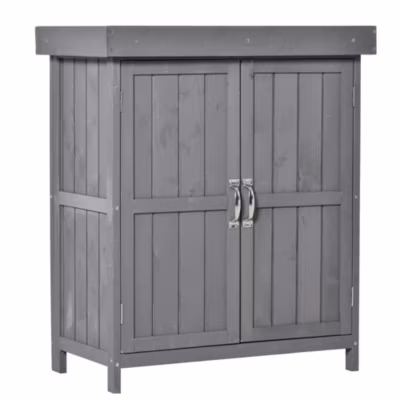 Armoire de jardin sur pied double porte étagère et toit bitumé relevable dim. 74L x 43l x 88H cm bois sapin gris