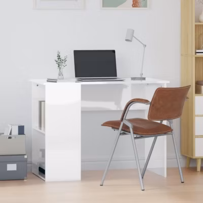vidaXL Bureau Blanc brillant 100x55x75 cm Bois d&rsquo;ingénierie 823026