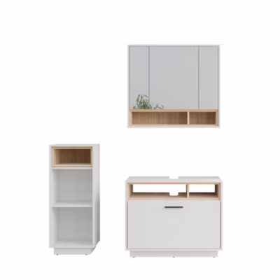 Vicco Ensemble de meubles de salle de bains Blanc/Sonoma 3 pièces avec armoire de milieu