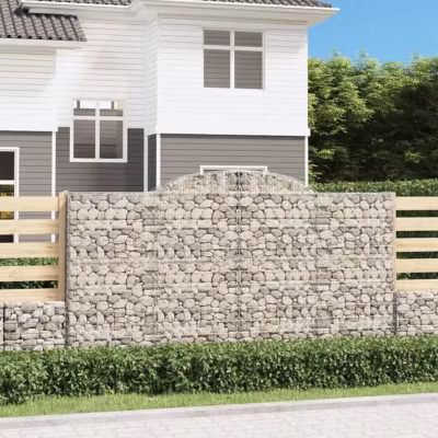 vidaXL Paniers à gabions arqués 7 pcs 300x50x160/180 cm fer galvanisé, gabion, cage de gabion, panier de mur de gabion, mur 314676
