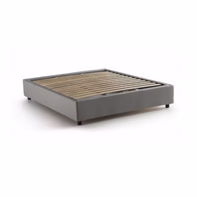 Lit double Attilino, Lit coffre en tissu, Ouverture frontale, adapté pour matelas 140×190 cm, 100% Made in Italy, Gris