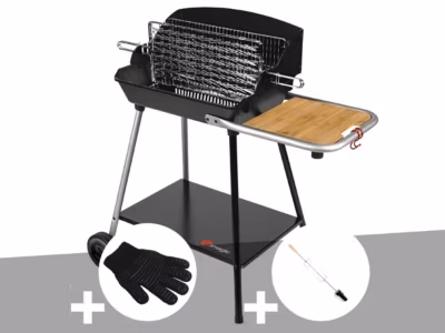 Barbecue Horizontal et Vertical Excel Grill + Gant de protection + Kit tournebroche – Somagic