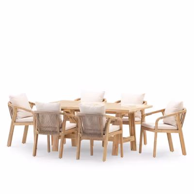 Set de repas jardin 6 pl table céramique beige 168×87 – Bisbal & Siena