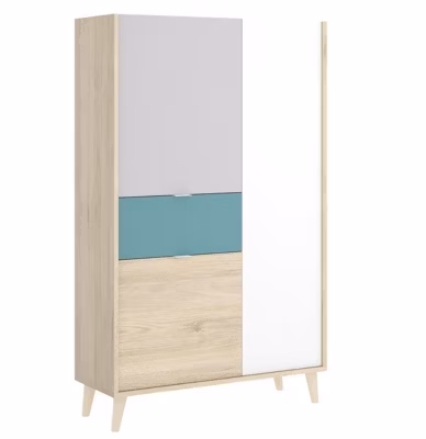 Armoire placard meuble de rangement coloris naturel/émeraude – Longueur 81 x Hauteur 137 x Profondeur 43 cm