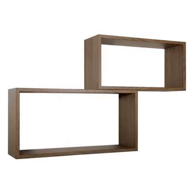 Ensemble de 2 étagères murales, meuble de salle de bain chêne tabac, 70x35x20 cm et 60x30x20 cm – Bis Rettangolo Bislungo