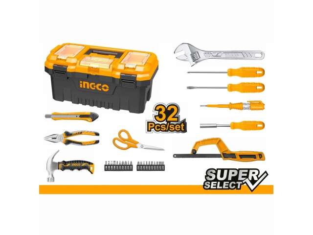 Ingco Ensemble d&rsquo;outils à main 32 pièces avec boîte à outils HKTHP10321
