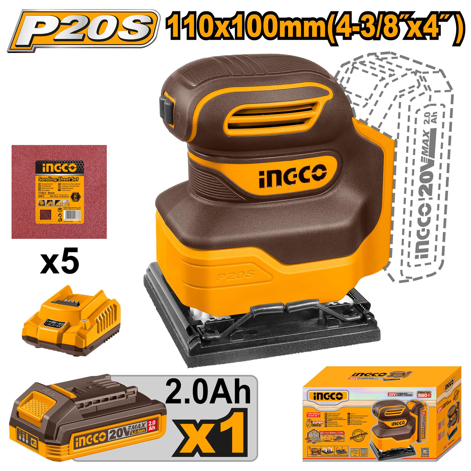 Ponceuse vibrante 20V 1 Batterie 110mm plateau carré