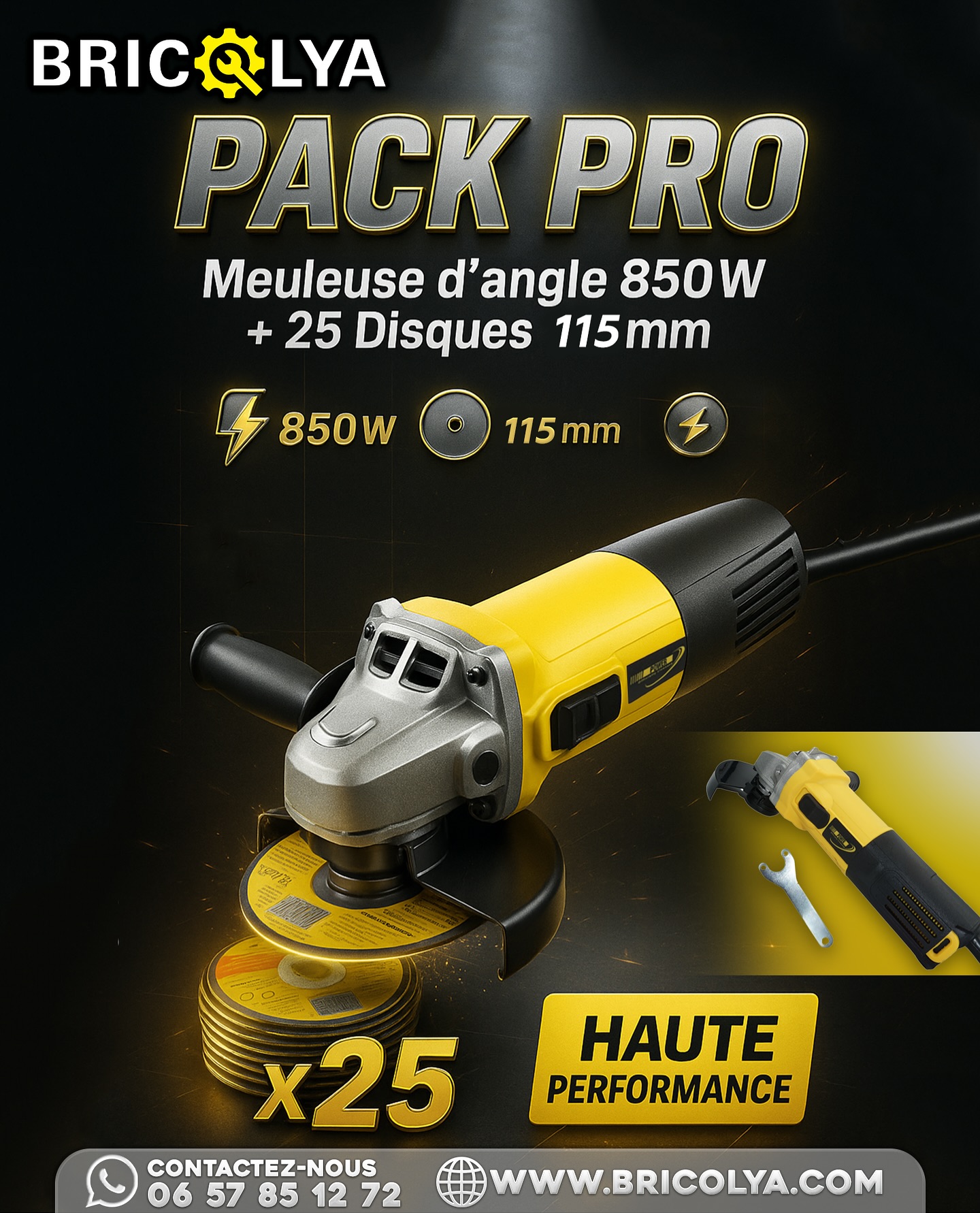 Pack Meuleuse d&rsquo;angle 850w avec Coffret de transport HD2338 + 25 DISQUE A TRONCONER 115 mm Power HD2329-115A