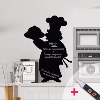 Sticker ardoise tableau noir – stickers muraux adhésif effaçable – CHEF DE CUISINE + CRAIE LIQUIDE BLANCHE – 50x35cm