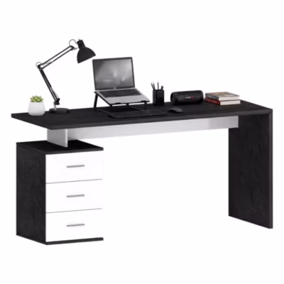 Bureau Abisse, Bureau Linéaire, Bureau polyvalent, Bureau gain de place multi-positions, 160x60h75 cm, Blanc et Ardoise