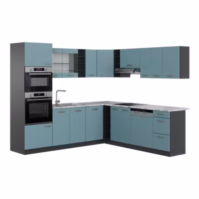 Vicco Cuisine en angle Bleu-gris/anthracite 237x247cm , PT Marbre