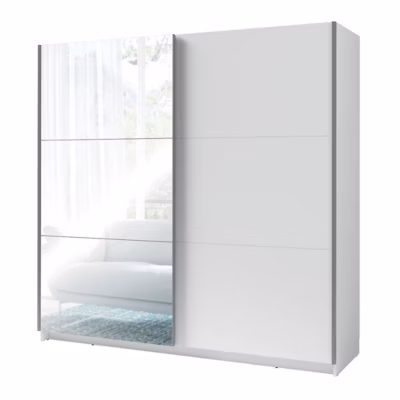 Armoire, garde robe 200 cm 2 portes coulissantes avec miroir – blanc – Collection ARSALA