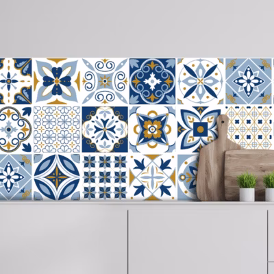 Crédence adhésive carreaux de ciment bleu 60x300cm