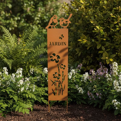 Treillage Jardin Fleurs et Oiseaux en Fer effet Rouille 30x120cm