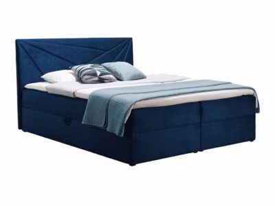 Lit continental Baltimore 144, Double, Bleu, Tissu, Disponible