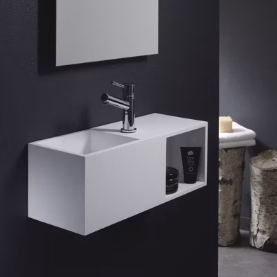 Lave-mains en solid surface Arezzo 54×20 cm avec espace de rangement