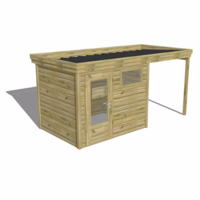 ABRI DE JARDIN bois Pin traité autoclave 27mm – 4,64×2,14m / 9,9m2 – Bac acier – Abri Français