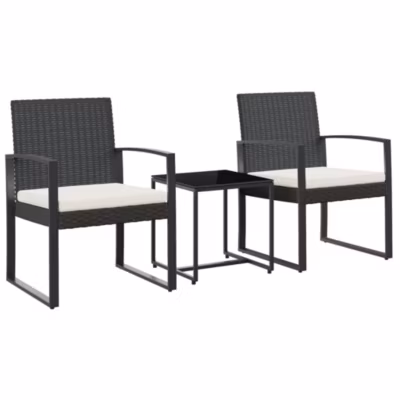 Prolenta Premium –  Ensemble à manger de jardin avec coussins 3 pcs noir rotin PP