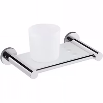 Porte verre de salle de bains mural avec trous pour brosses à dents SANINDUSA Prestige chromé livré avec verre