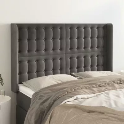 vidaXL Tête de lit avec oreilles Gris foncé 147x16x118-128 cm Velours3120063