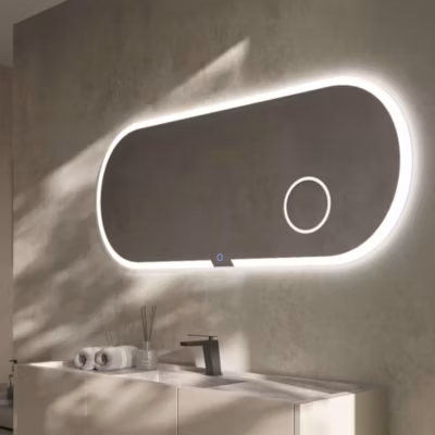 Miroir de Salle de Bain Lumineux LED 100×55 – Blanc Froid – Anti-Buée & Zone Grossissante – INDIANA LEDIMEX