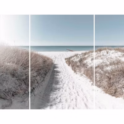 Triptyque sur toile chemin de plage 125×97 cm Fabriqué en France