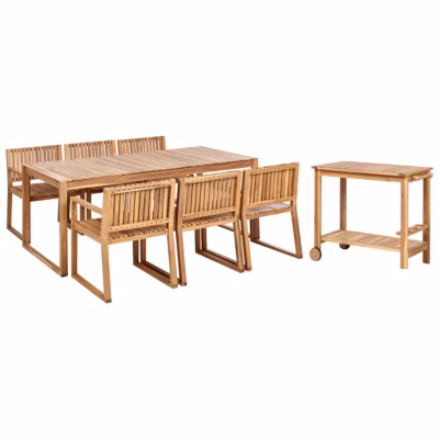 Salle à manger de jardin avec chariot 6 places SASSARI II Bois d&rsquo;acacia certifié Marron clair