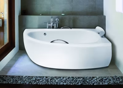 Baignoire asymétrique 150×70 Droite MILENA PREMIUM acrylique blanc, sans Habillage +Poignées +Repose Tête +Pieds + Vidage à chromé
