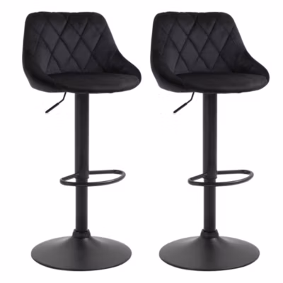 2 Tabourets Bistro Design Velours Noir – Hauteur Réglable 83-104 Cm – Élégance Et Confort