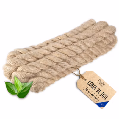 Creative Deco 35m Corde de Jute Epaisseur 40mm – Personnalisation Possible Tous les 5m – Corde Solide – Torsadé Fibres Naturelles