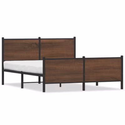 Lit double, Lit adulte, Cadre de lit en métal sans matelas chêne marron 140×190 cm