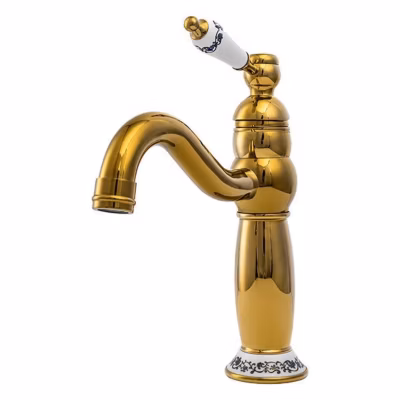 SILLA Mitigeur lavabo retro en Laiton, économie d&rsquo;eau, Doré