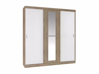 Armoire 3 portes coulissantes – Avec miroir – L205 cm – Naturel et beige – DIDDA II