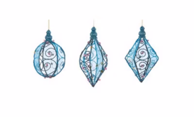 3 boules en metal et velours bleu et rose decoration noel