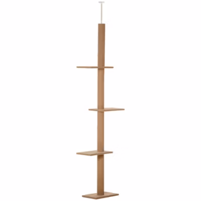 Arbre à chat poteau à griffer hauteur réglable dim. 43L x 27I x 228-260H cm 4 niveaux d&rsquo;activités marron