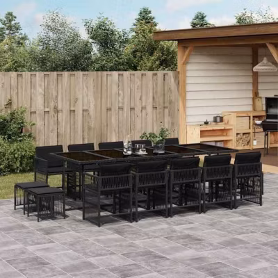 vidaXL Ensemble à manger de jardin 15 pcs coussins noir résine tressée 3211711