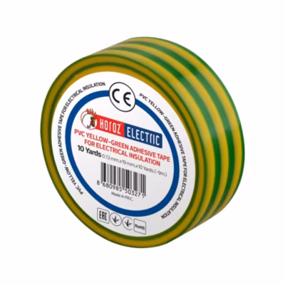 Ruban isolant électrique PVC 19 mm x 9 m jaune/vert HOROZ 1 pièce