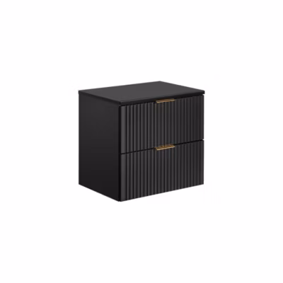 Meuble sous vasque NOXERA 60 cm  Noir mat  2 tiroirs et plan pour vasque