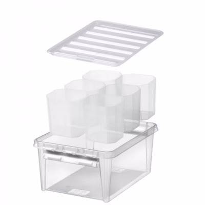 Boîte de rangement 14 litres avec 6 casiers séparés – Clips Blancs