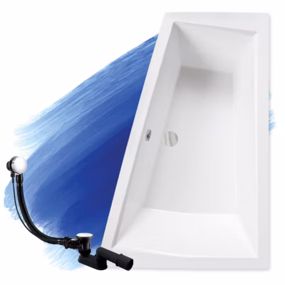 Baignoire asymétrique 180 x 125 Droite INTIMA SLIM acrylique blanc, sans Habillage + Pieds + Vidage à chromé