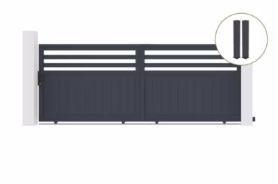 Portail coulissant 3,7m NEVIS H.140cm alu gris + 2 poteaux 20x20cm H.166cm
