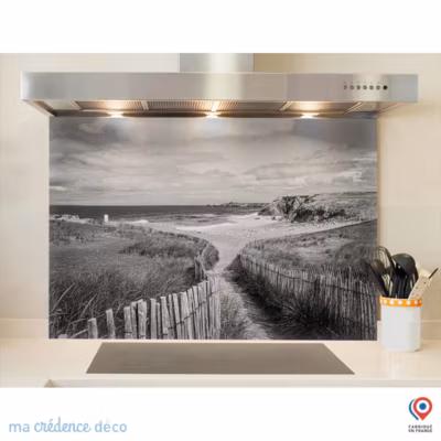 Crédence cuisine fond de hotte Cotes sauvage, Quiberon 2 – Verre trempé – L 90 cm x H 50 cm – MaCrédenceDéco