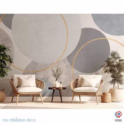Papier peint Cercles assemblés et dorés – Intissé – 200 cm – 280 cm – MaCrédenceDéco