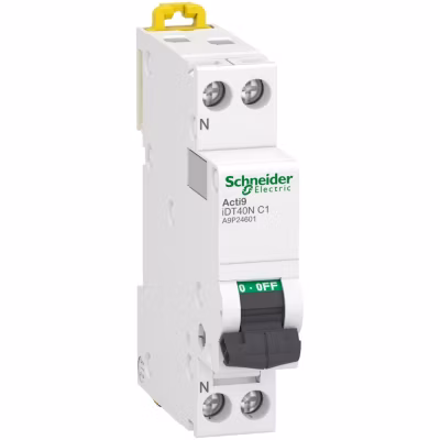 A9p24601 Schneider – Disjoncteur 1a – Phase Neutre 1p+n – Courbe C – 10ka – Bornes à Vis – Schneider Idt40n