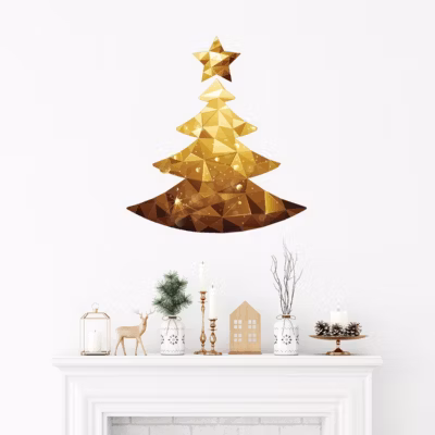 Sticker Noël sapin origami – Autocollants stickers adhésifs noël – décoration fêtes – 50x60cm