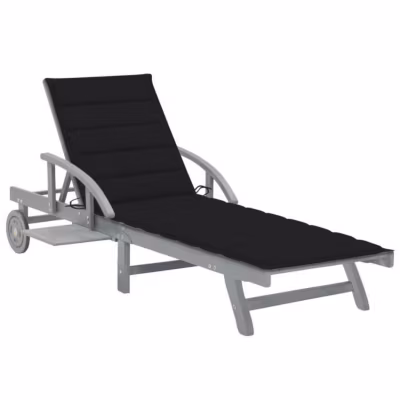 Chaise longue de jardin – vidaXL – Bois d&rsquo;acacia solide – Gris – Noir – 200 x 68 x 30/86 cm