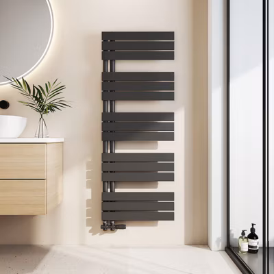 EMKE Radiateur Chauffe-Serviettes à Eau Chaude, Modèle Plat Anthracite Connexion Latérale 1320x500mm 661W