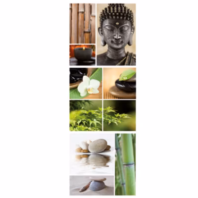 Sticker autocollant déco zen 68x24cm avec Bouddha, Orchidée, Bambou, Nature & Galets – Décoration murale intérieure