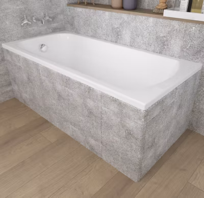 Baignoire rectangulaire 120 x 70 CLASSIC acrylique blanc + Support stabilisateur en polystyrène + Pieds + Vidage à chromé
