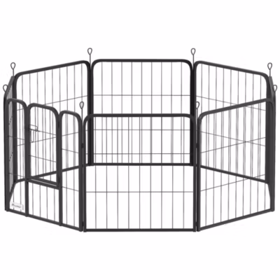 Parc enclos chien modulable pliable 8 panneaux porte verrouillable acier époxy noir